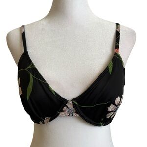 32D Shade & Shore Black Floral  Bikini Top New